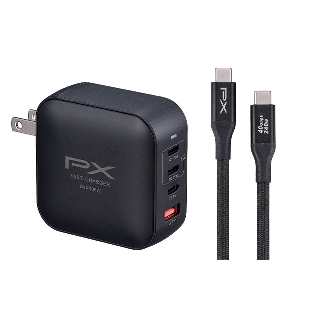 PX大通 4孔100w快充充電器 贈C-C線 氮化鎵GaN快充頭 充電器 UCP-100CB-細節圖2
