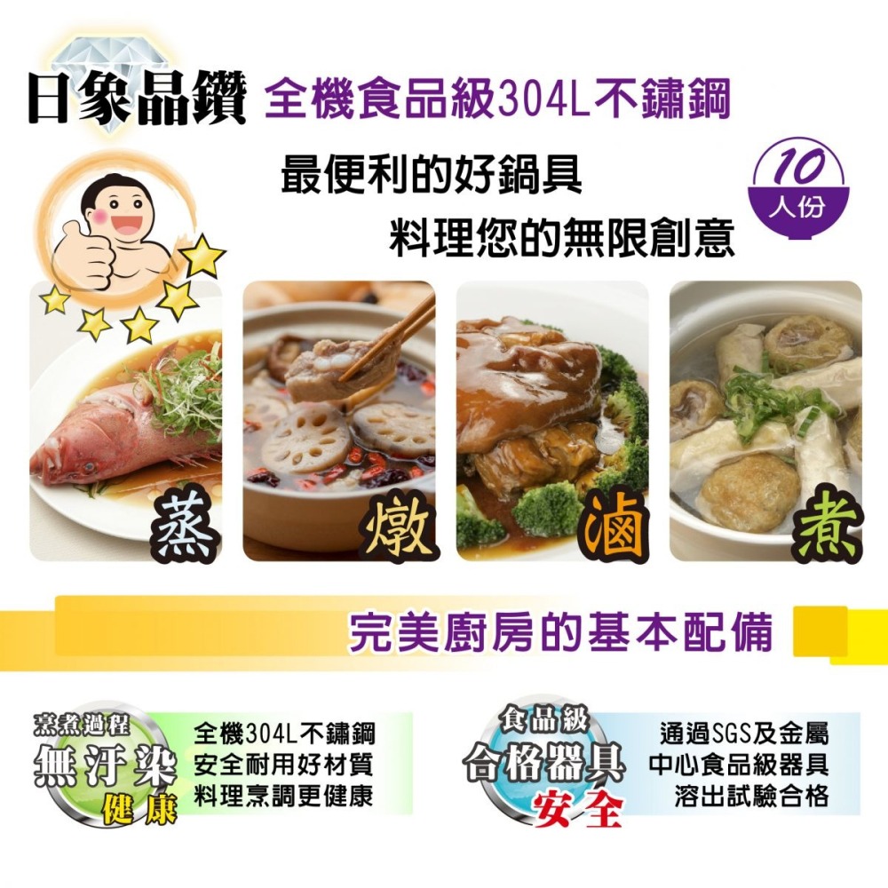 【zushiang日象】全機304不鏽鋼10人份養生電鍋 ZOR-10ST-細節圖4
