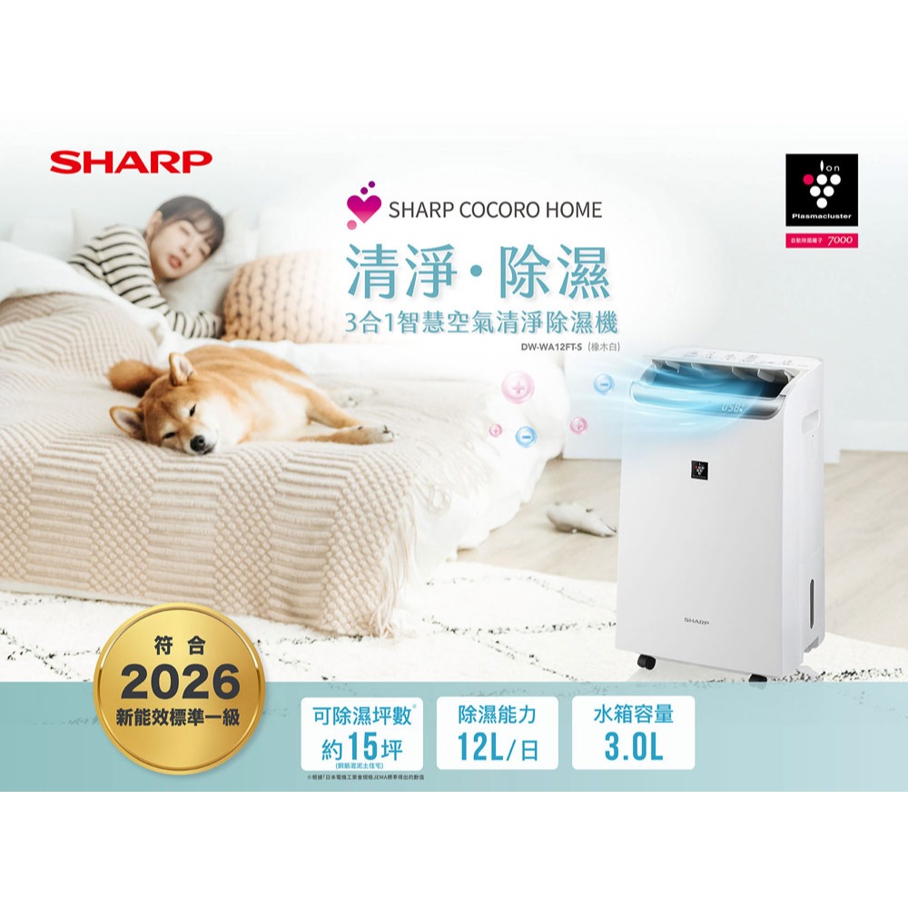 【SHARP夏普】12L自動除菌離子3合1智慧空氣清淨除濕機 DW-WA12FT-S-細節圖3