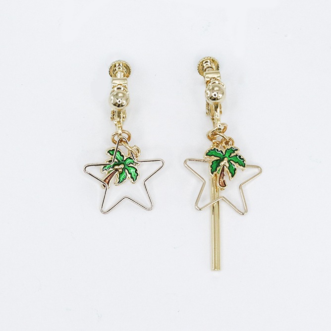 ┌ 椰子樹樓空星星 ┐ 夾式不對稱耳環-細節圖2