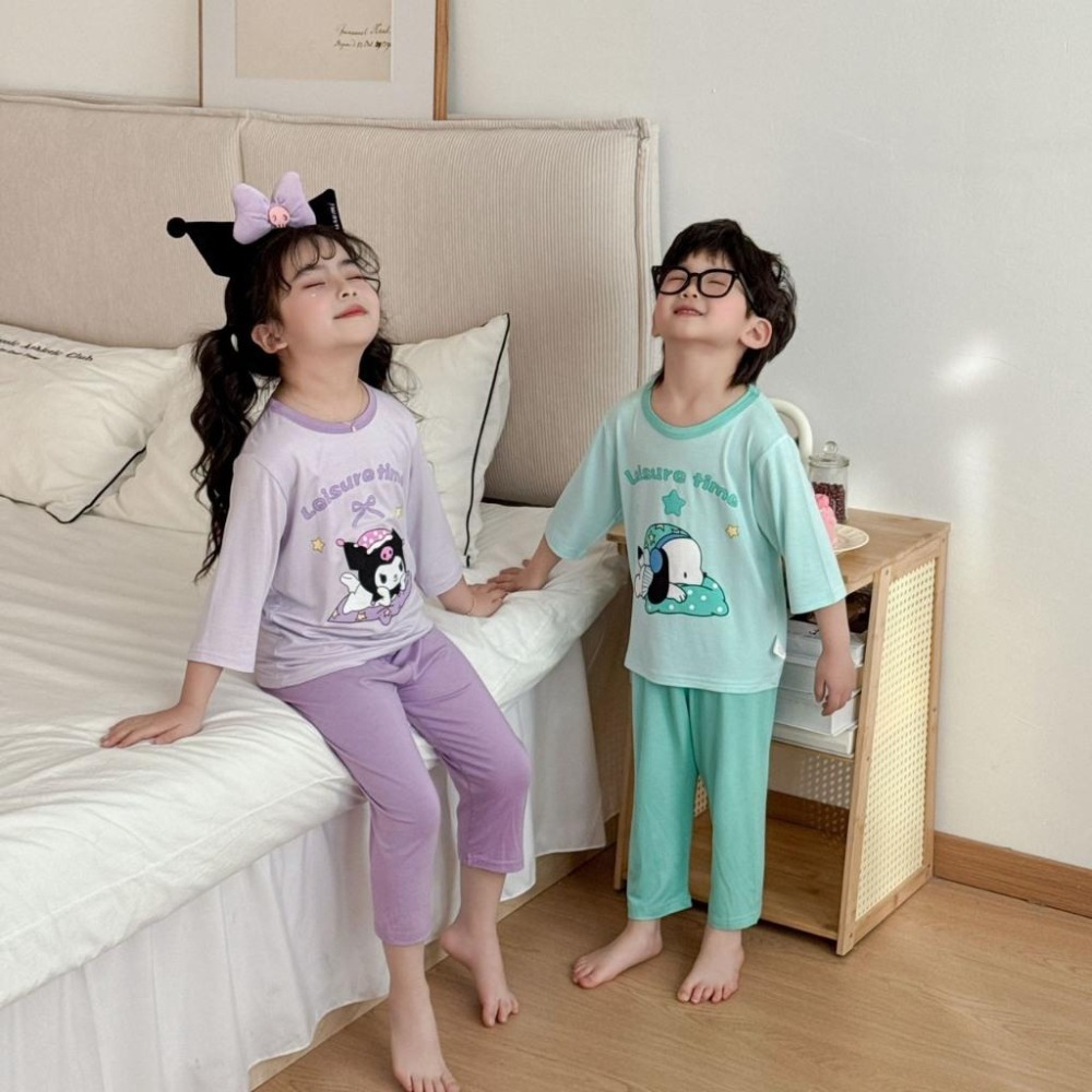 🎀雙生媽の櫥窗🎀 三麗鷗冰涼莫代爾棉七分袖居家套裝 兒童睡衣 居家服-細節圖2