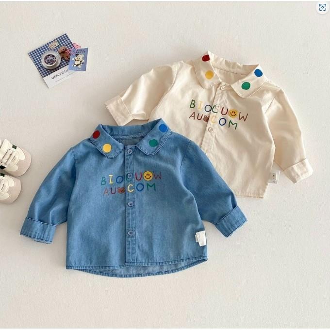 🎀雙生媽の櫥窗🎀 男童字母波點牛仔襯衫上衣-細節圖2