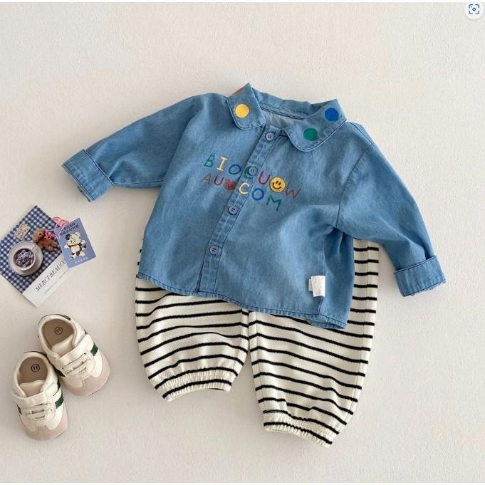 🎀雙生媽の櫥窗🎀 男童字母波點牛仔襯衫上衣-細節圖8