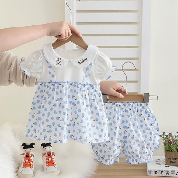 🎀雙生媽の櫥窗🎀 女寶夏季翻領水果短袖套裝 女寶套裝-細節圖2