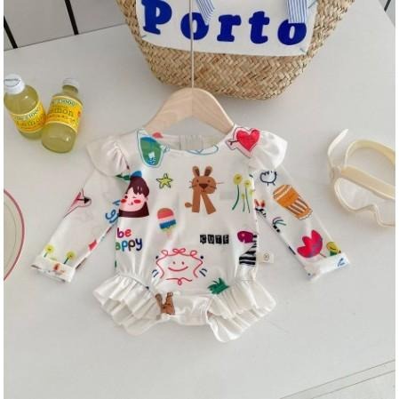 🎀雙生媽の櫥窗🎀 夏季韓國童裝女寶滿版卡通連身泳裝-細節圖2