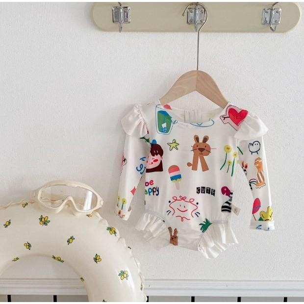 🎀雙生媽の櫥窗🎀 夏季韓國童裝女寶滿版卡通連身泳裝-細節圖5