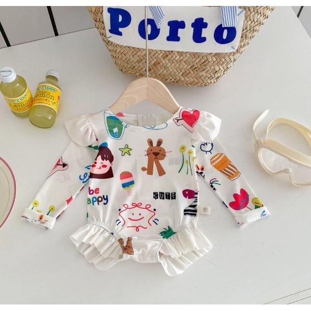 🎀雙生媽の櫥窗🎀 夏季韓國童裝女寶滿版卡通連身泳裝-細節圖6