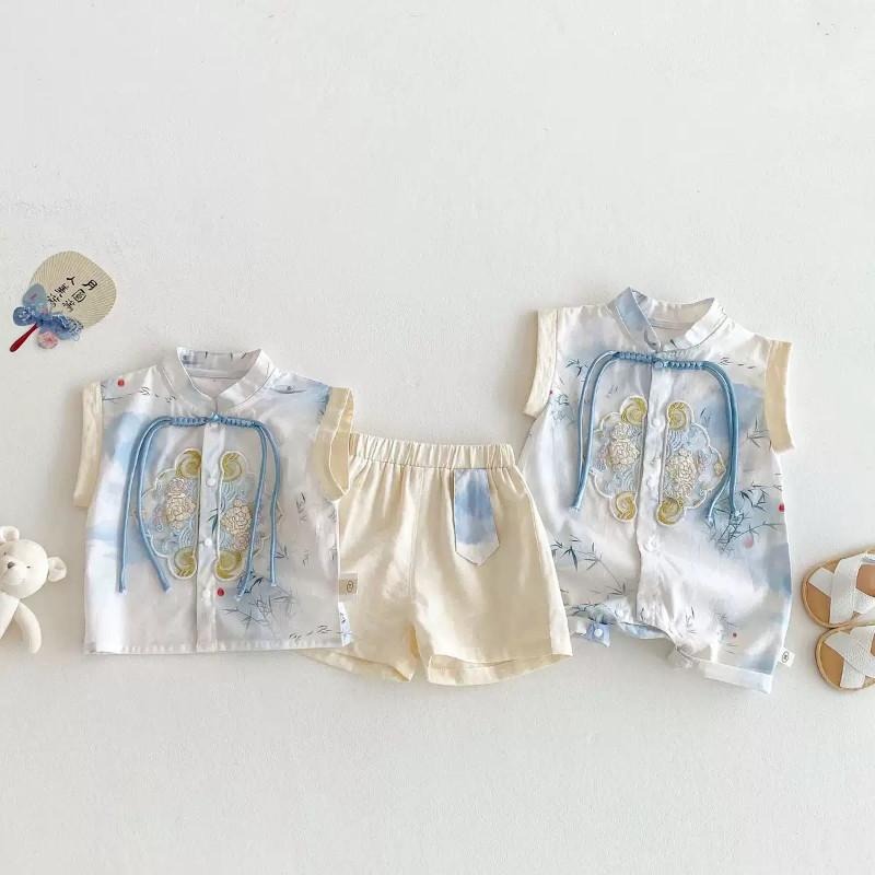 🎀雙生媽の櫥窗🎀 純棉中國風水墨畫刺繡包屁/套裝 刺繡套裝 中國風 唐朝-細節圖2