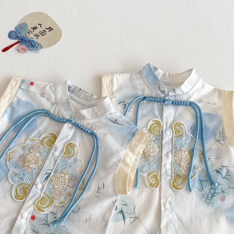 🎀雙生媽の櫥窗🎀 純棉中國風水墨畫刺繡包屁/套裝 刺繡套裝 中國風 唐朝-細節圖4