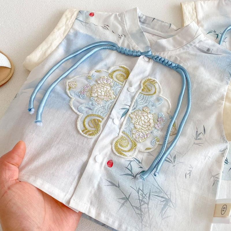 🎀雙生媽の櫥窗🎀 純棉中國風水墨畫刺繡包屁/套裝 刺繡套裝 中國風 唐朝-細節圖5