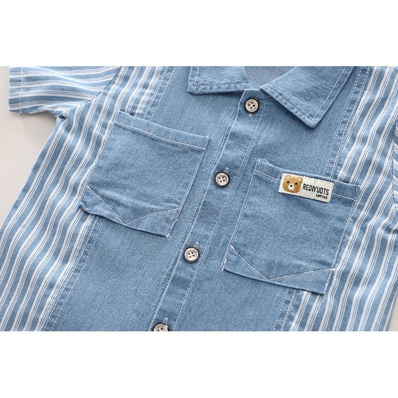 🎀雙生媽の櫥窗🎀 韓版翻領帥帥牛仔襯衫兩件套-細節圖6
