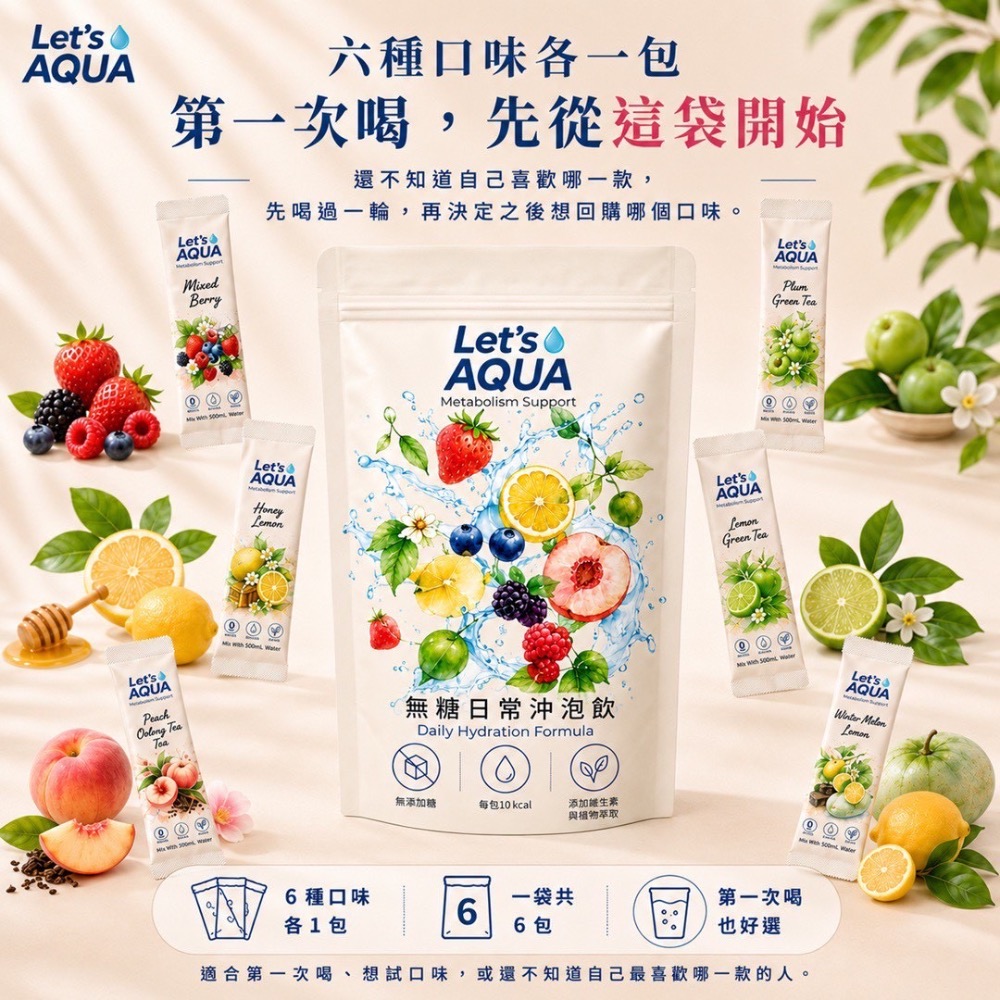 Let’s AQUA 水果茶 方便日常沖泡 六種風味 飲料-規格圖4