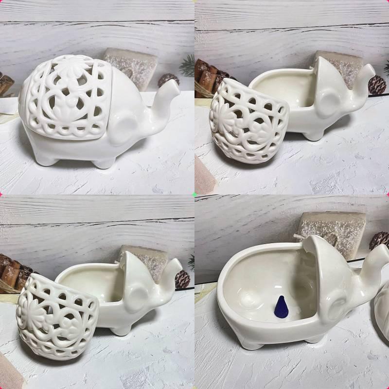 泰國 YU 香台 大象白瓷 蓮花彩釉 木檀色 兩用香台 YU Factory-細節圖2