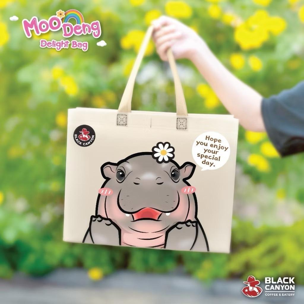 泰國 彈跳豬 購物袋 托特包 手提包 Moo Deng 侏儒河馬 Black Canyon咖啡-細節圖2