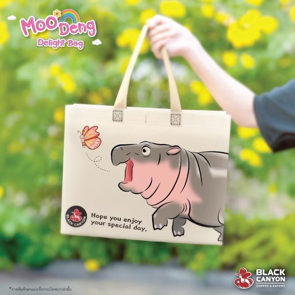 泰國 彈跳豬 購物袋 托特包 手提包 Moo Deng 侏儒河馬 Black Canyon咖啡-細節圖3