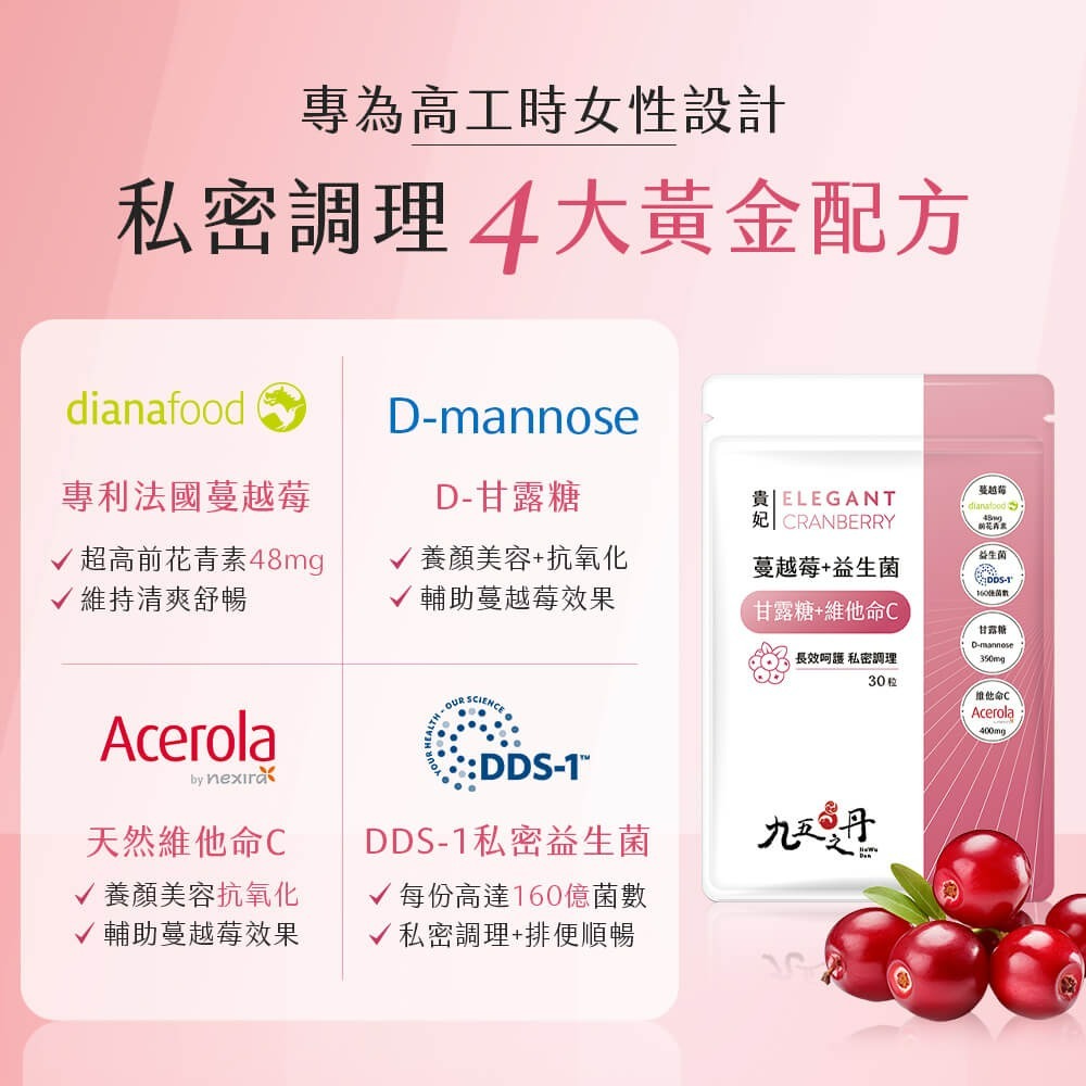 九五之丹 蔓越莓益生菌 30粒 48mg前花青素+160億菌數 私密益生菌 甘露糖 女性私密保養 私密調理 久坐上班族-細節圖3