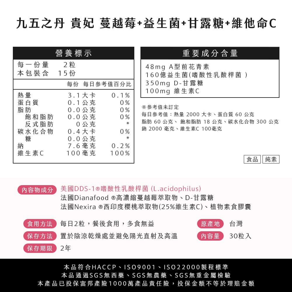 九五之丹 蔓越莓益生菌 30粒 48mg前花青素+160億菌數 私密益生菌 甘露糖 女性私密保養 私密調理 久坐上班族-細節圖10