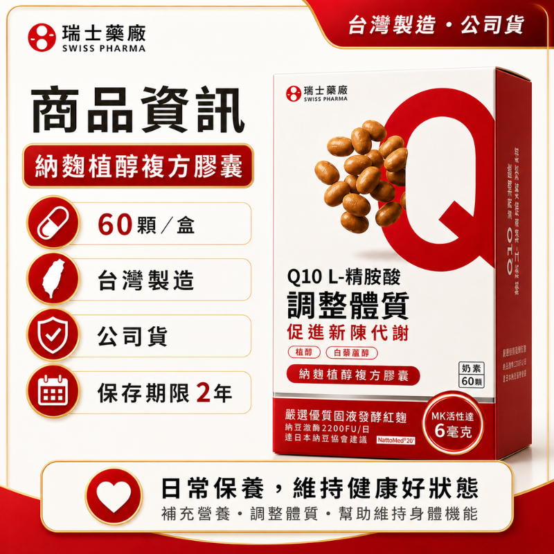 納豆紅麴Q10膠囊 添加精胺酸 60顆/盒 瑞士藥廠 納麴植醇複方 植物固醇 納豆激酶 紅麴保健食品-細節圖8