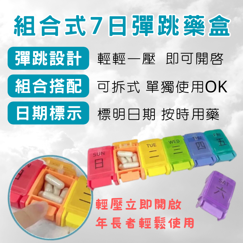 【藥盒】 七日藥盒 一周藥盒 隨身藥盒 收納盒 彈跳藥盒 藥盒 保健盒 裝藥 藥物裝填 收納 分藥盒-細節圖3