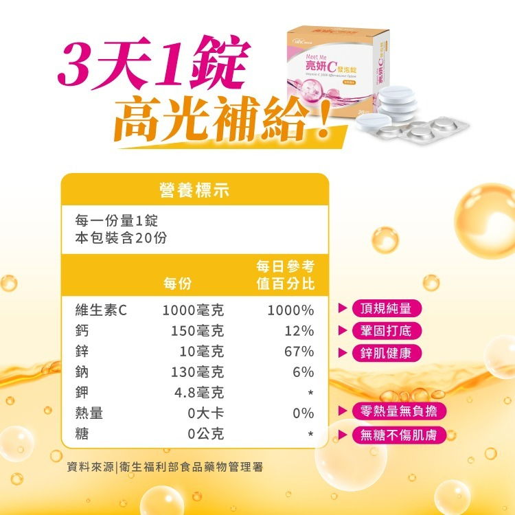 優良生醫 亮妍C 發泡錠 每盒20錠 水蜜桃口味 維生素C 1000毫克 膠原蛋白-細節圖3