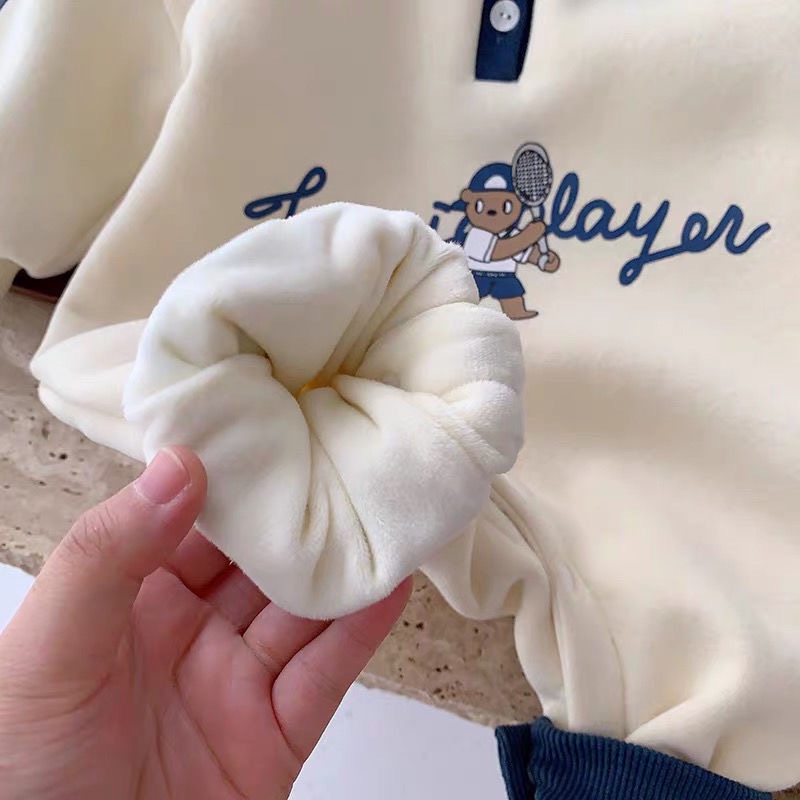 🇰🇷秋冬寶寶刷毛小熊學院風連體衣爬行衣-細節圖5