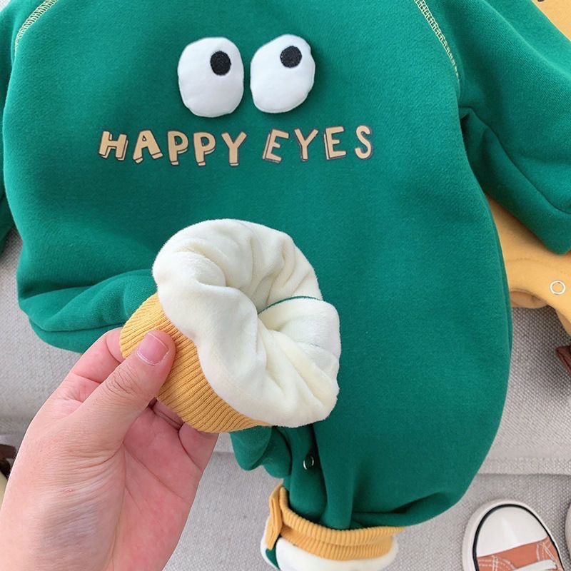 秋冬男女寶寶韓版大眼睛撞色保暖爬行服-細節圖5