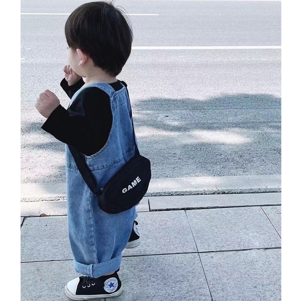 牛仔吊帶長褲男童女童套裝-細節圖3