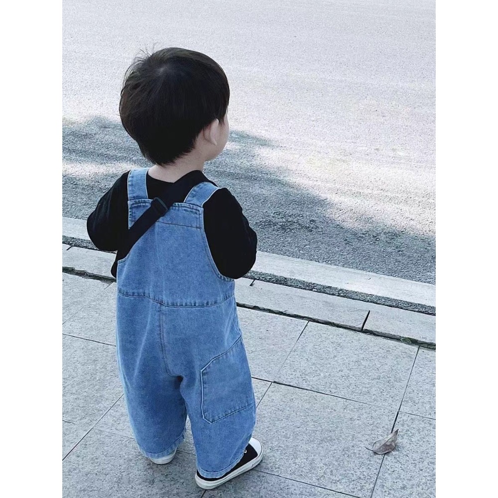 牛仔吊帶長褲男童女童套裝-細節圖4