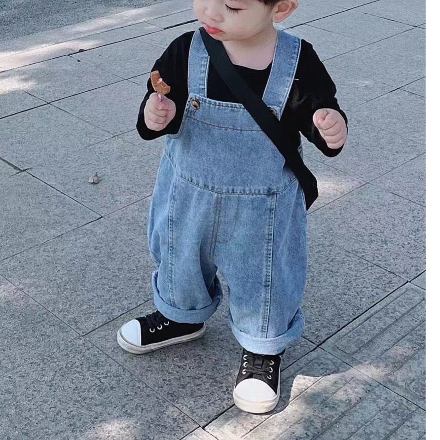 牛仔吊帶長褲男童女童套裝-細節圖5