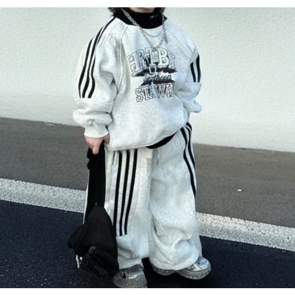 兒童潮酷拼接加絨衛衣套裝-規格圖6