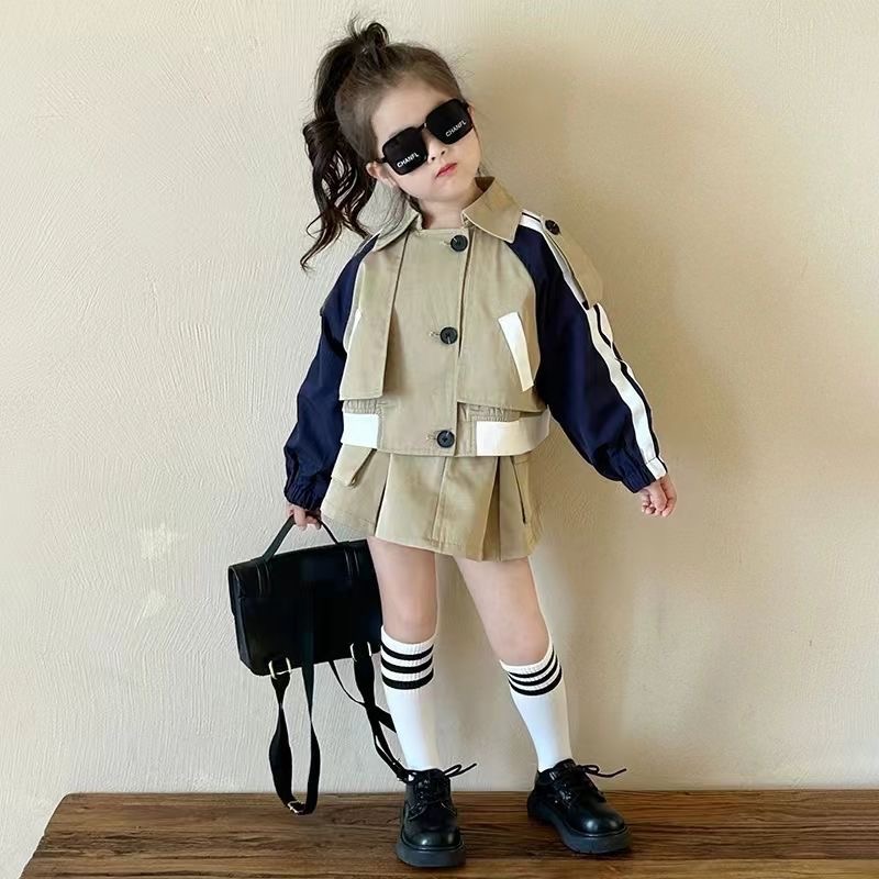 女童工裝外套+百褶裙時髦工裝套裝-細節圖2