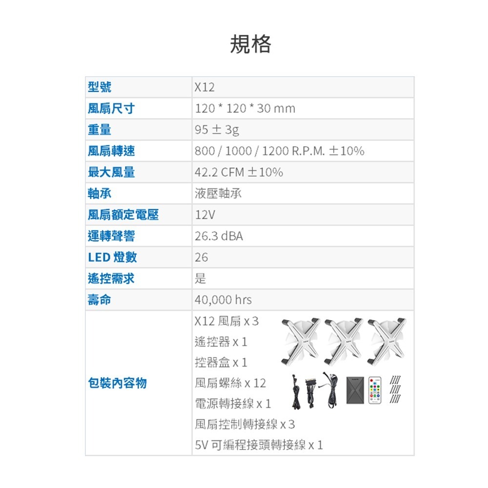 ALSEYE X12 ARGB 機殼散熱風扇三入組(液壓軸承/六色可選/含遙控器/控制盒) 支援四大主板-細節圖8