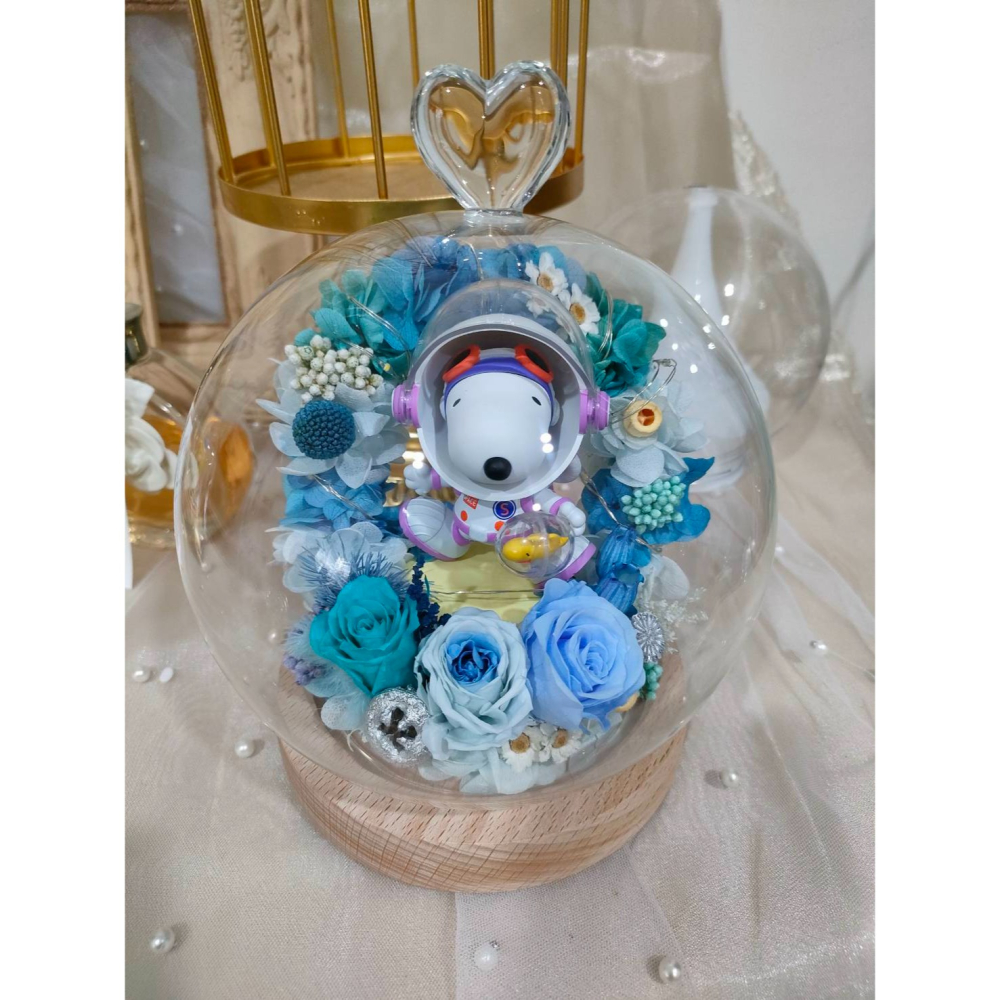 🌼🌸喵喵草🌻🌺🌸 迷你溫馨宇航員史努比♥️永生花夜燈玻璃花瓶｜節日禮物｜小夜燈 ｜ 畢業禮物-細節圖2