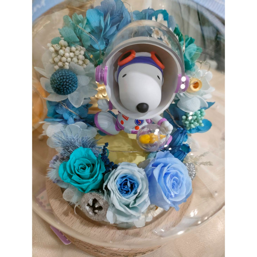 🌼🌸喵喵草🌻🌺🌸 迷你溫馨宇航員史努比♥️永生花夜燈玻璃花瓶｜節日禮物｜小夜燈 ｜ 畢業禮物-細節圖4