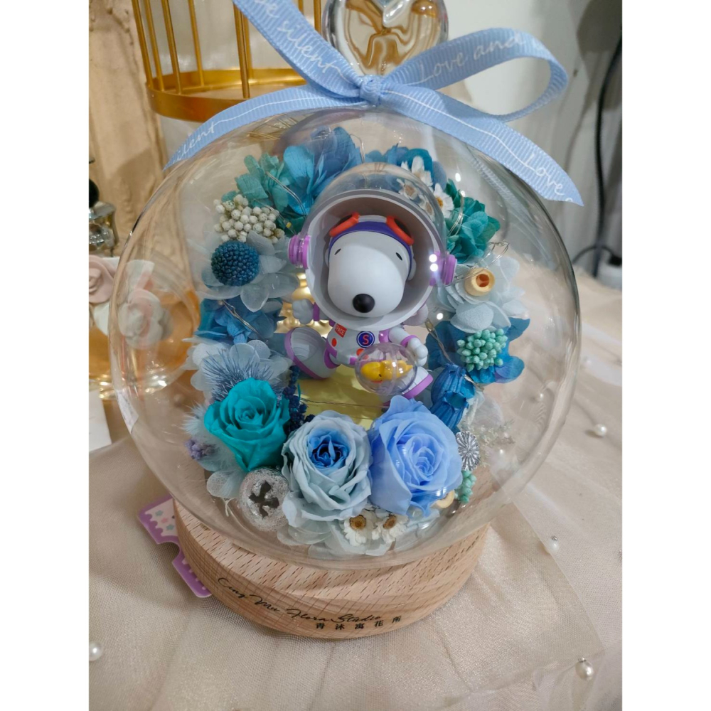 🌼🌸喵喵草🌻🌺🌸 迷你溫馨宇航員史努比♥️永生花夜燈玻璃花瓶｜節日禮物｜小夜燈 ｜ 畢業禮物-細節圖5