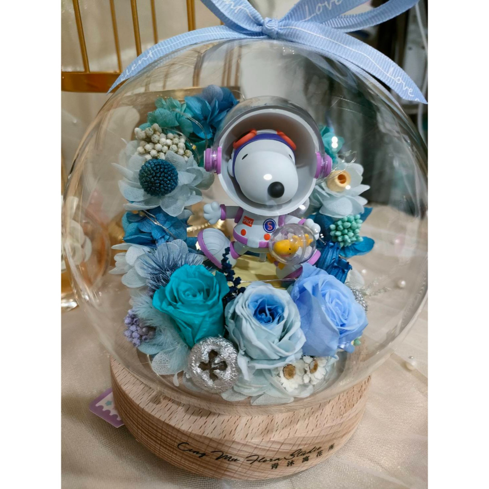 🌼🌸喵喵草🌻🌺🌸 迷你溫馨宇航員史努比♥️永生花夜燈玻璃花瓶｜節日禮物｜小夜燈 ｜ 畢業禮物-細節圖6