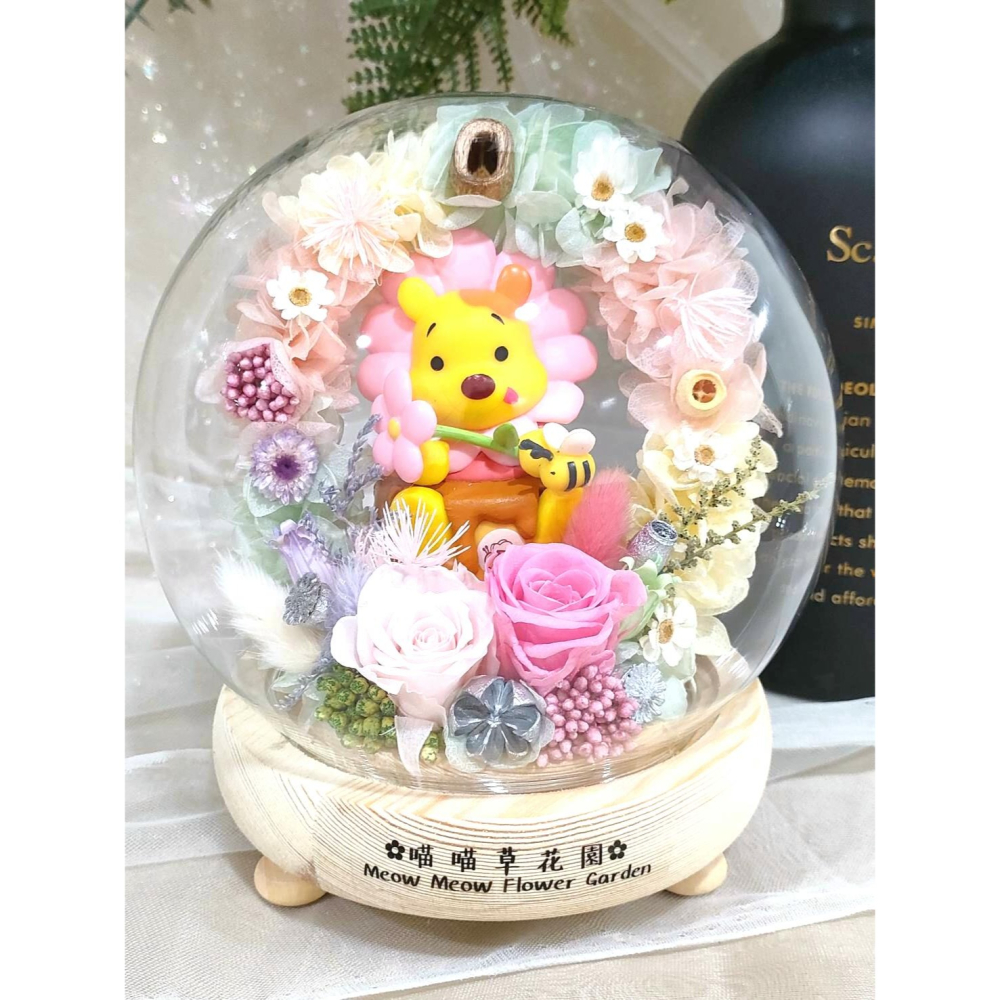 🌼🌸喵喵草🌻🌺🌸療癒小確幸 小熊維尼 ♥️永生花玻璃花盅｜節日禮物｜小夜燈 永生花 告白禮物  畢業禮物-細節圖2