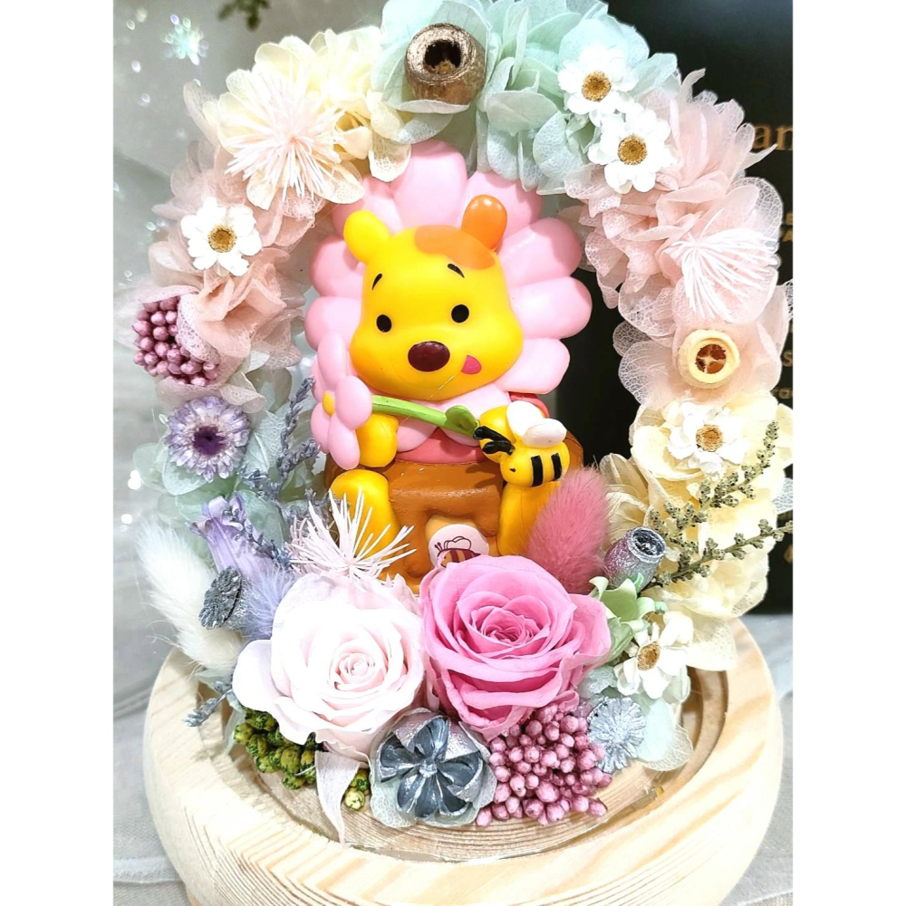 🌼🌸喵喵草🌻🌺🌸療癒小確幸 小熊維尼 ♥️永生花玻璃花盅｜節日禮物｜小夜燈 永生花 告白禮物  畢業禮物-細節圖4