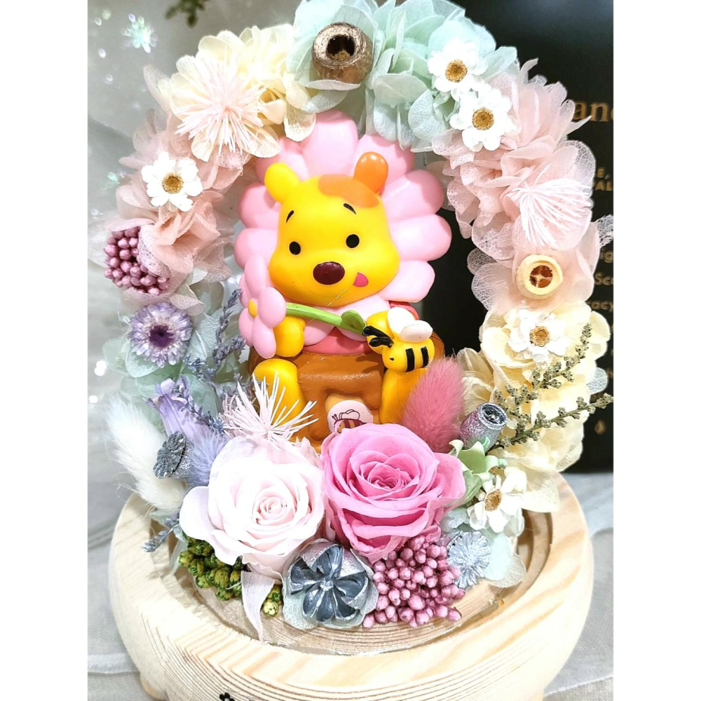 🌼🌸喵喵草🌻🌺🌸療癒小確幸 小熊維尼 ♥️永生花玻璃花盅｜節日禮物｜小夜燈 永生花 告白禮物  畢業禮物-細節圖5