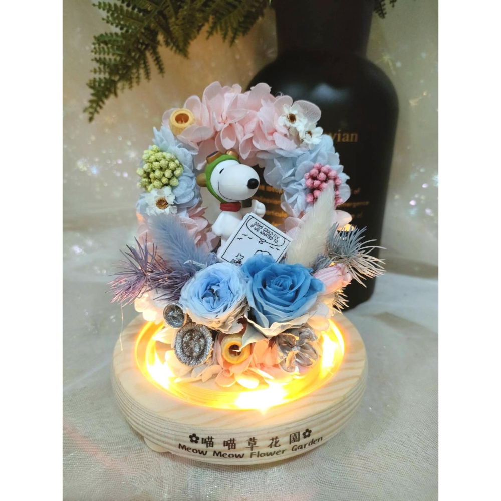🌼🌸喵喵草 🌻🌺🌸療癒小確幸 在花園裡 史努比 ♥️永生花夜燈玻璃花盅｜節日禮物｜小夜燈 不凋花-細節圖3