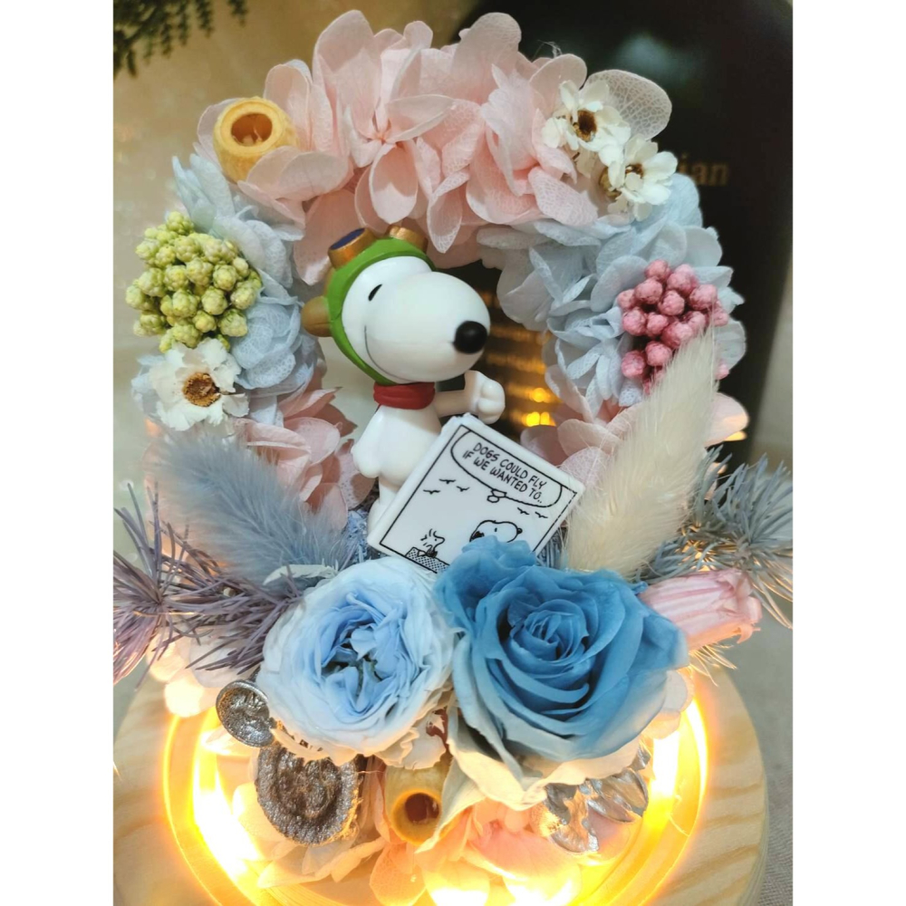 🌼🌸喵喵草 🌻🌺🌸療癒小確幸 在花園裡 史努比 ♥️永生花夜燈玻璃花盅｜節日禮物｜小夜燈 不凋花-細節圖4