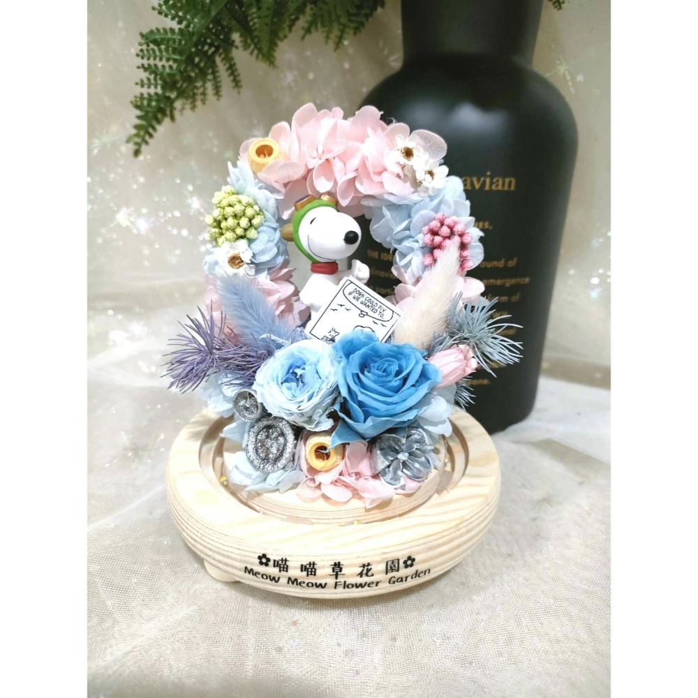🌼🌸喵喵草 🌻🌺🌸療癒小確幸 在花園裡 史努比 ♥️永生花夜燈玻璃花盅｜節日禮物｜小夜燈 不凋花-細節圖5