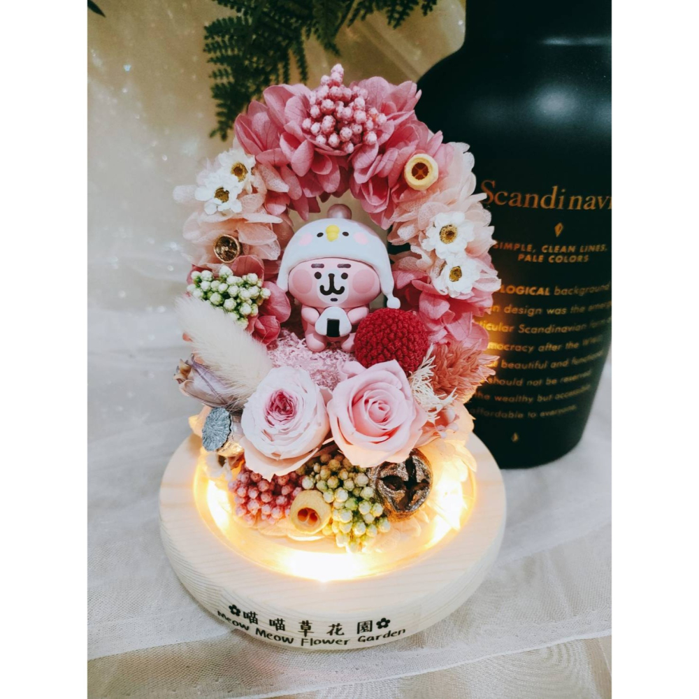 🌼🌸喵喵草🌻🌺🌸卡娜赫拉 -點心時間-吃飯糰囉♥️永生花玻璃花盅｜節日禮物｜小夜燈 永生花 不凋花-細節圖2