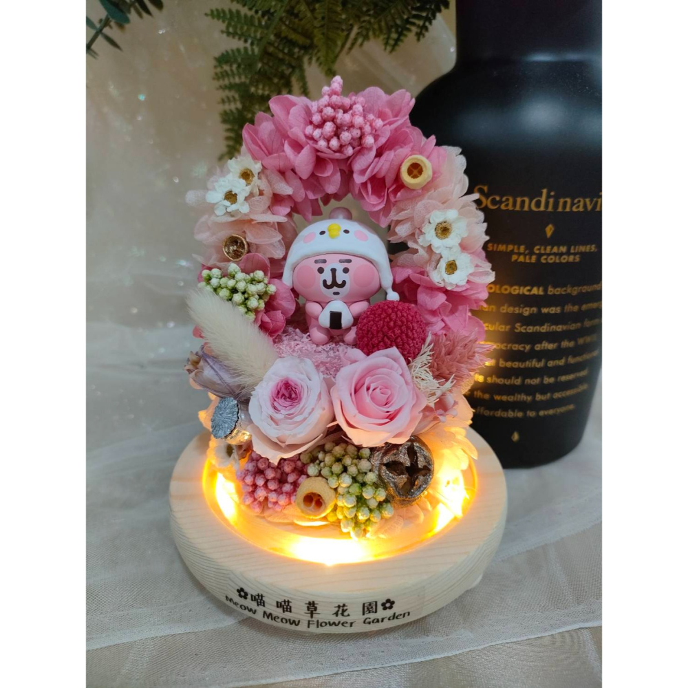 🌼🌸喵喵草🌻🌺🌸卡娜赫拉 -點心時間-吃飯糰囉♥️永生花玻璃花盅｜節日禮物｜小夜燈 永生花 不凋花-細節圖3