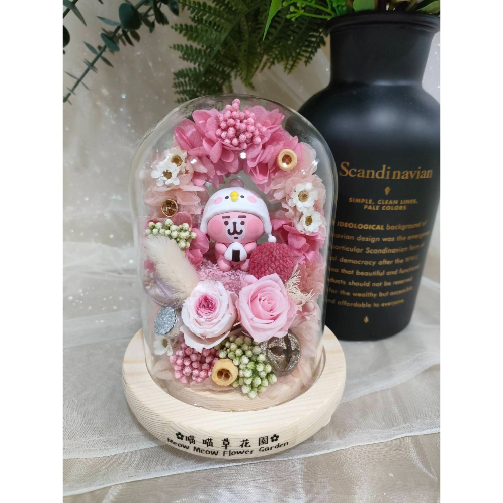 🌼🌸喵喵草🌻🌺🌸卡娜赫拉 -點心時間-吃飯糰囉♥️永生花玻璃花盅｜節日禮物｜小夜燈 永生花 不凋花-細節圖5
