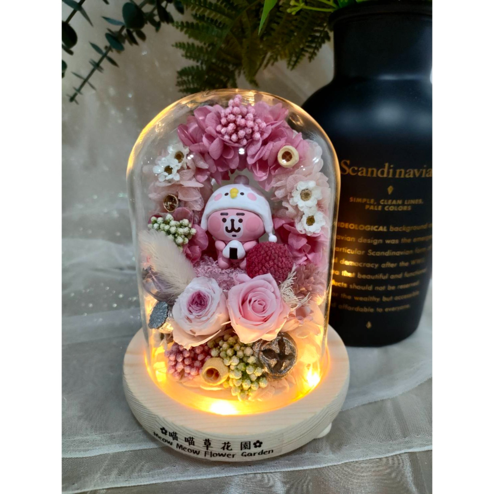 🌼🌸喵喵草🌻🌺🌸卡娜赫拉 -點心時間-吃飯糰囉♥️永生花玻璃花盅｜節日禮物｜小夜燈 永生花 不凋花-細節圖6
