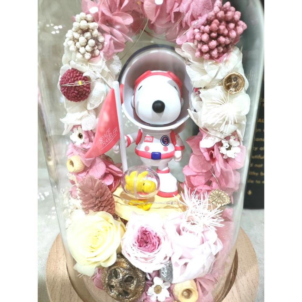 🌼🌸喵喵草🌻🌺🌸 在太空史努比&糊塗塌客♥️永生花夜燈玻璃花瓶｜節日禮物 告白 永生花 不凋花-細節圖4