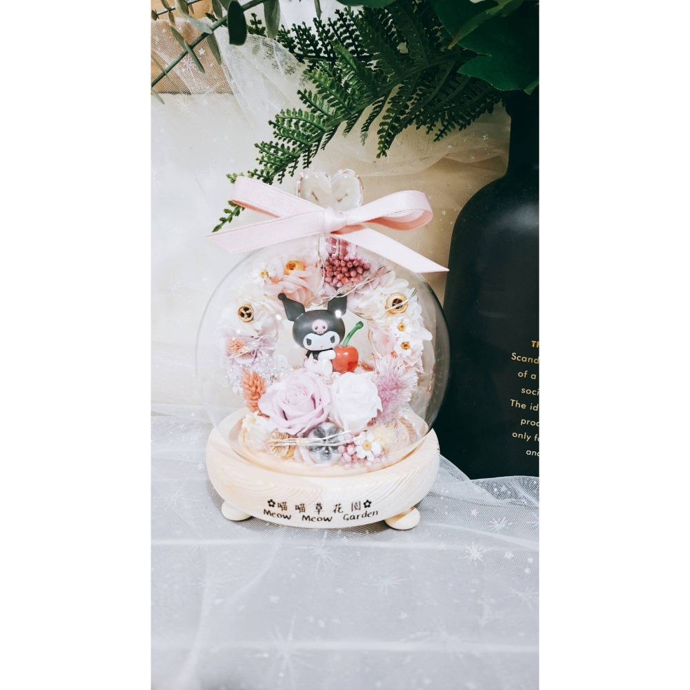 🌼🌸喵喵草花園🌻🌺🌸 三麗鷗 庫洛米 ♥️永生花玻璃花盅｜節日禮物｜小夜燈 永生花 告白禮物 畢業禮物-細節圖2