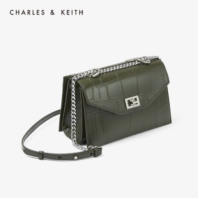 正貨 小ck 翻蓋金屬鎖扣包 單肩斜跨 鏈條包 斜背包 鱷魚包 黑色斜背包-細節圖2