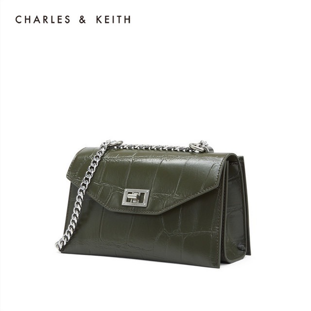 正貨 小ck 翻蓋金屬鎖扣包 單肩斜跨 鏈條包 斜背包 鱷魚包 黑色斜背包-細節圖3